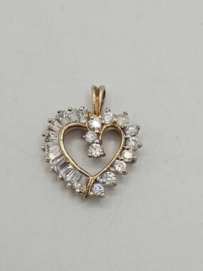 Sterling Silver Open Heart Pendant Vermeil Cubic Zirconia 0.75" Signed JJT, 3.0g
